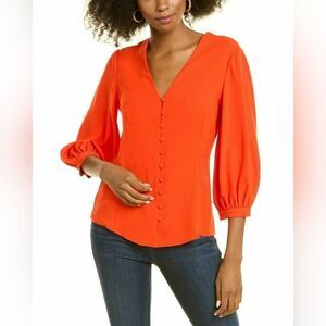 Pearl by Lela Rose Persimmon Red Top S Boho Preppy Peasant Vintage Glam Dramatic